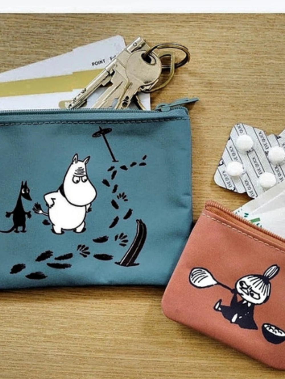 Moomin character pouch set Two-Piece Zip Pouch Coins Storage Little My New NWOT